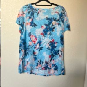 J.Jill Love Linen Blue Floral Print Top Cap Sleeve Sz M
